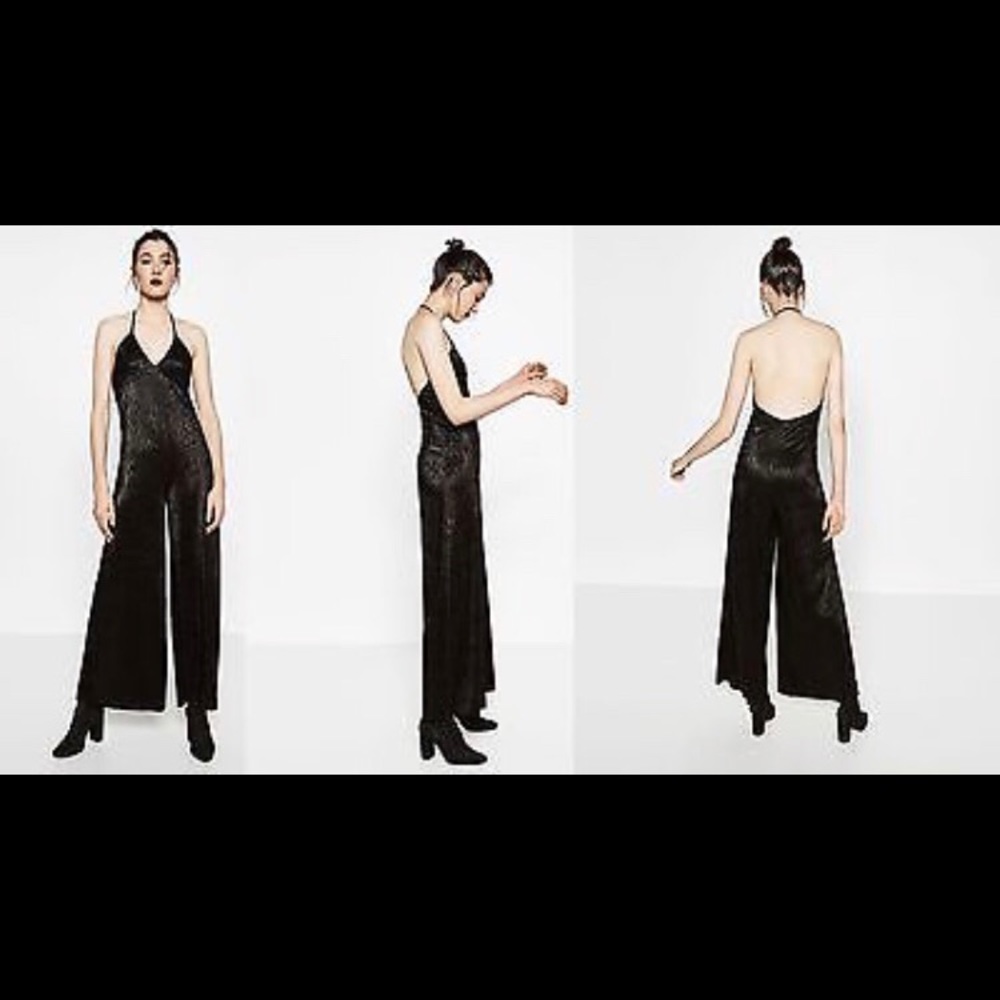 ZARA Black  Halterneck Low Open Back Jumpsuit